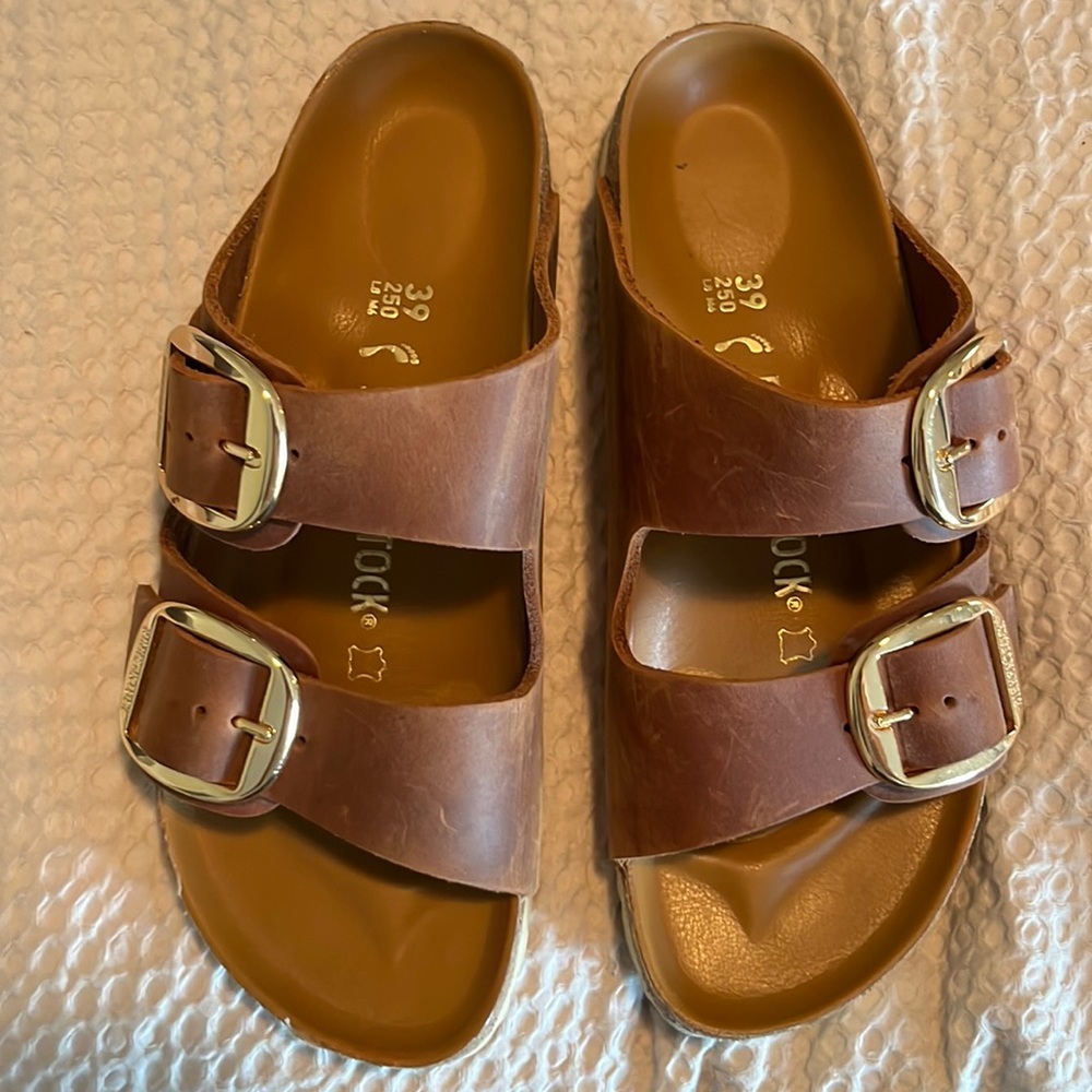Birkenstock Big Buckle Arizona. Cognac oiled leather size 39. EUC